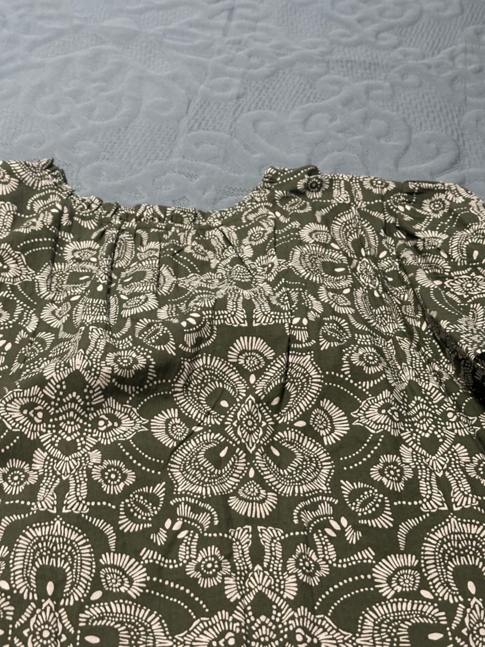 Lane Bryant Olive Green & White Printed Flutter Sleeve Top - Picture 8 of 11